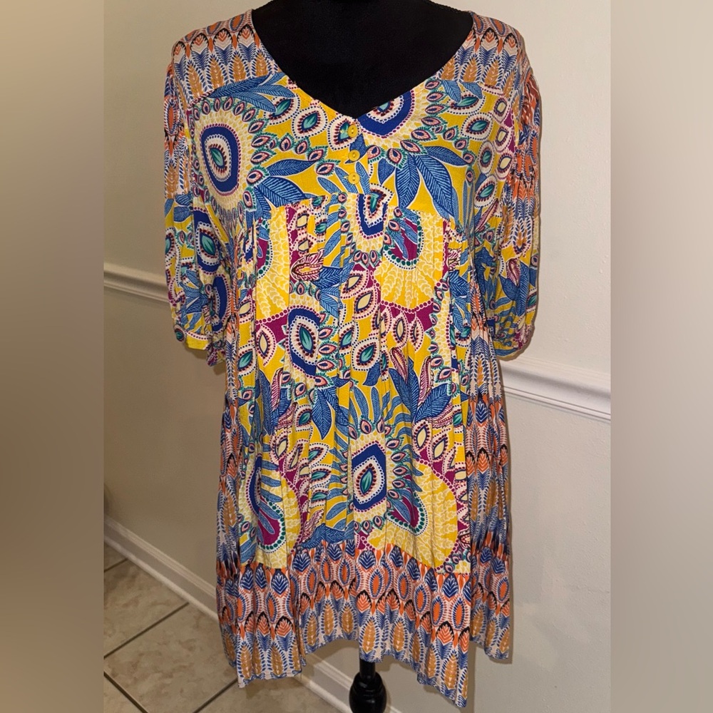 Umgee Boho Multicolor Print Dress – Vibrant Festival Tunic Dress/Top